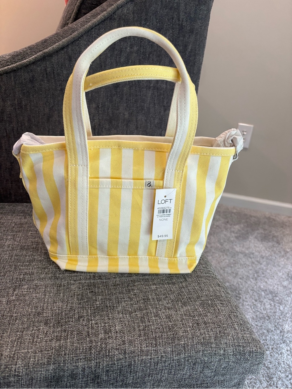 LOFT Yellow & White Striped Canvas Tote